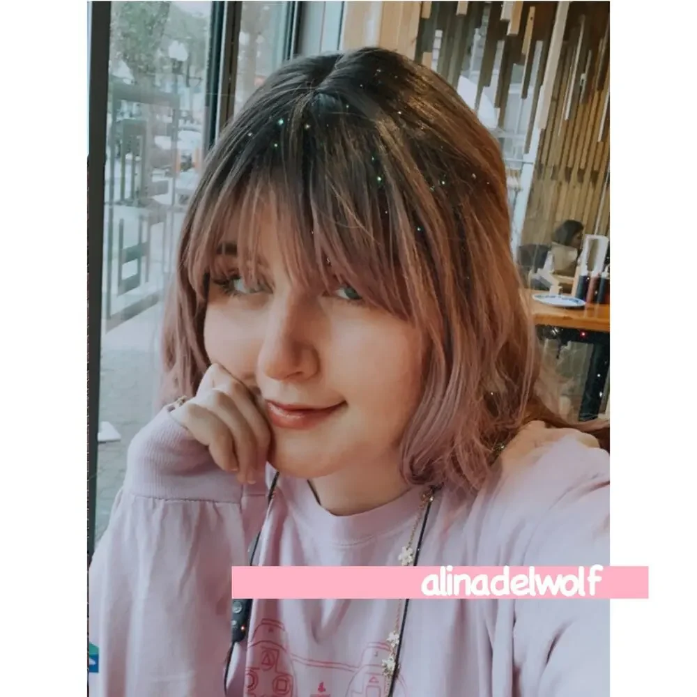 Long Wavy Rose Pink Dark Roots Ombre Balayage Everyday Cosplay Wig Trimmed bangs